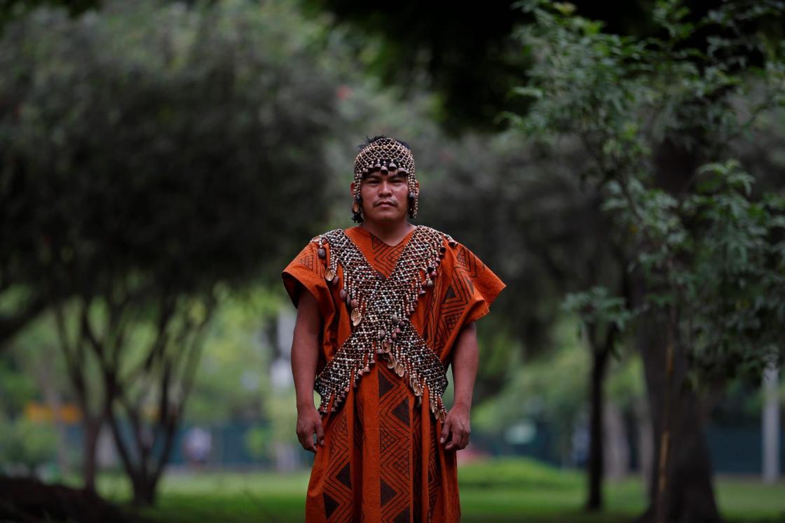 Herlin Odicio, leader of the Cacataibo people, poses for Efe during an interview in Lima, Peru, 05 March 2021 (issued 09 March 2021). EPA-EFE/Paolo Aguilar/FILE