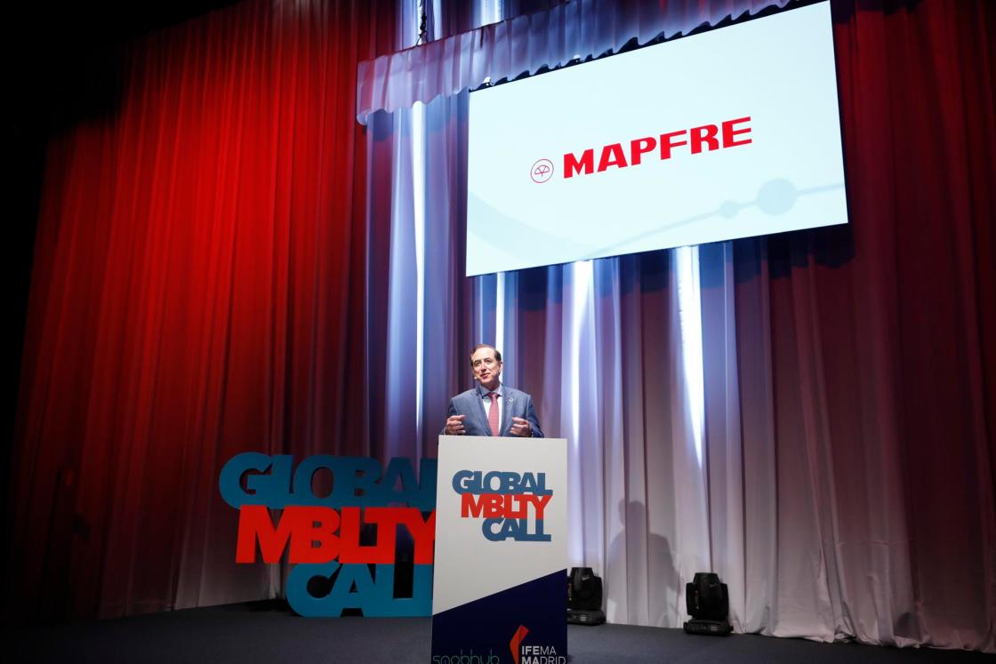 MADRID, 16 junio 2022 (EFE). Antonio Huertas, presidente de Mapfre, interviene hoy, 16 de junio de 2022, en la tercera y definitiva jornada del Global Mobility Call en la sede de Ifema, en Madrid. EFE/David Fernández