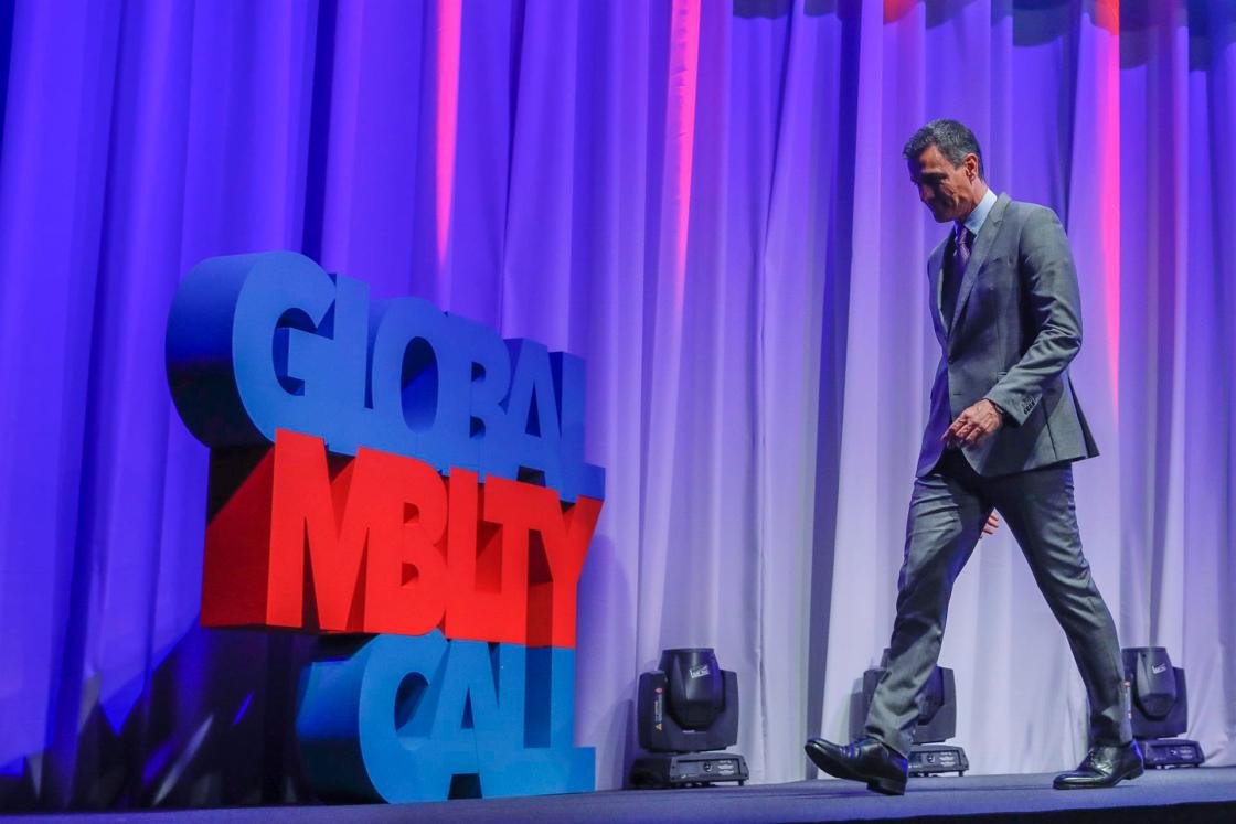 GRAF2559. MADRID, 16/06/2022.- El presidente del gobierno, Pedro Sánchez, clausura este jueves, en su tercera y última jornada, el Global Mobility Call en la sede de Ifema, en Madrid. EFE/David Fernández