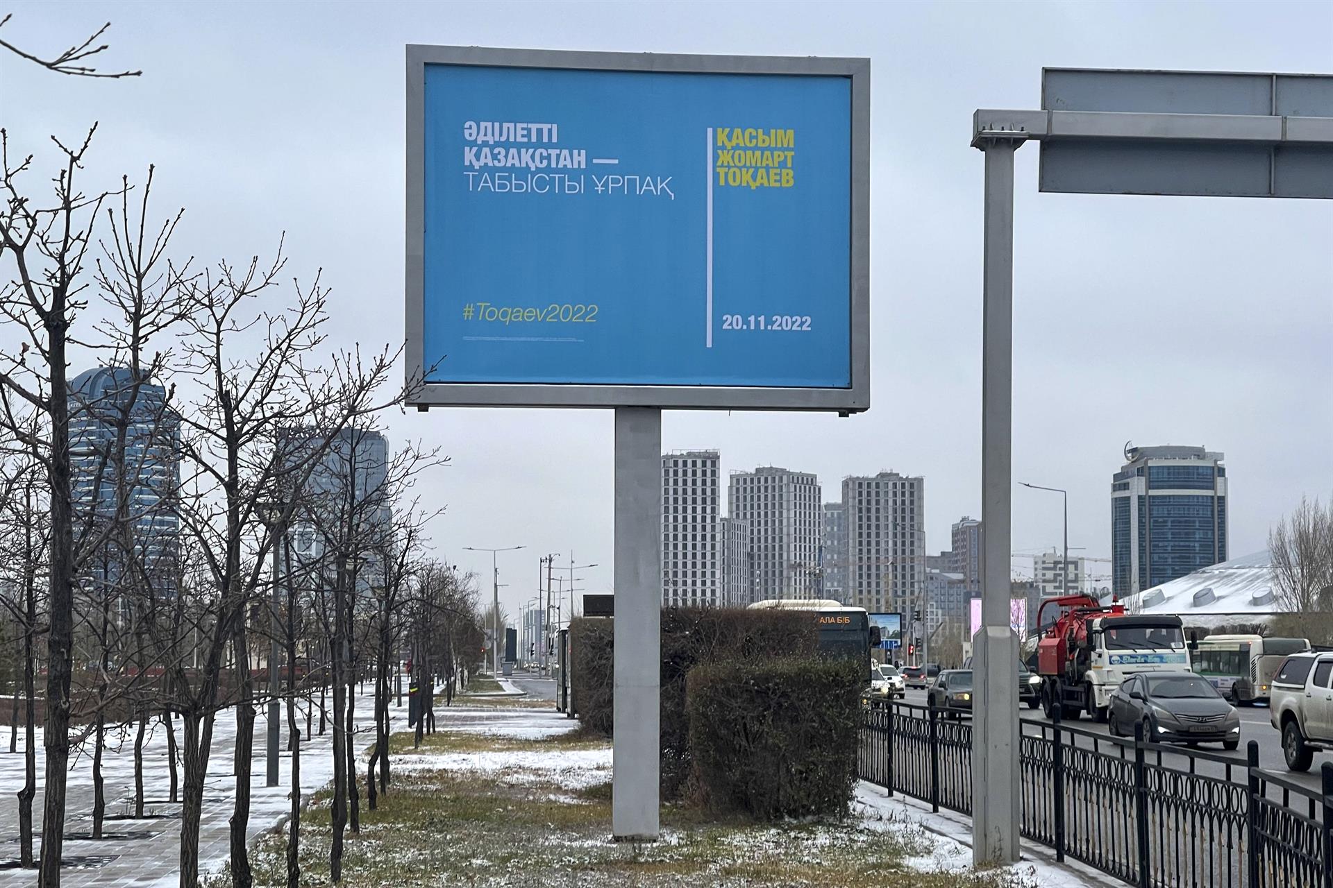 Kazakh presidential campaign election signs. EFE/Kulpash Konyrova