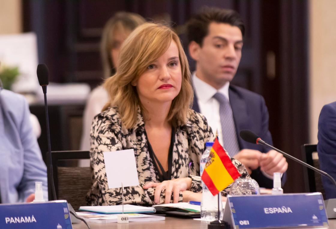 Pilar Alegría Continente, Ministra de Educación y Formación Profesional de España, participa en la XIV Reunión Ordinaria de la Asamblea General de la institución, hoy en Santo Domingo (República Dominicana). EFE/ Eddy Vittini 