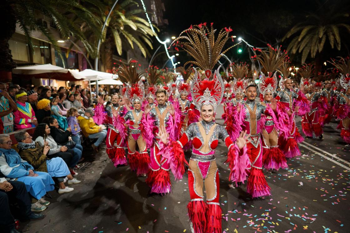 Members of the Joroperos 'comparsa' during their participation in the Rhythm and Harmony contest in the Spanish city of Santa Cruz de Tenerife at the weekend. EFE/Ramón de la Rocha.