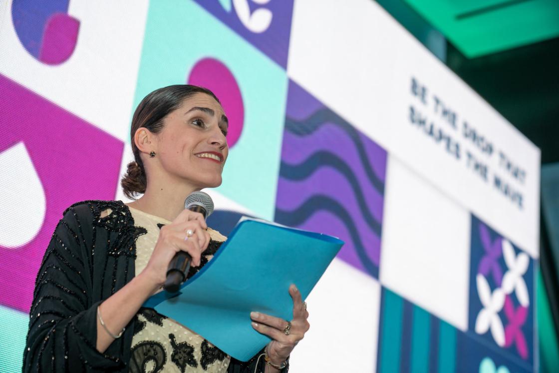 Lorena Guillé, director of the FEMSA Foundation, participates in the event "Be the Drop That Shapes the Wave" on March 23, at the Skyroom at FIAF in New York (USA). EFE/ Angel Colmenares 
