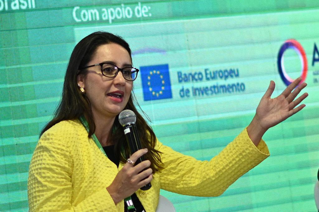 La secretaria de Asuntos Internacionales del Ministerio de Planificación de Brasil, Renata Amaral, habla hoy durante la apertura del foro de alcaldes Ciudades Sostenibles, en Brasilia (Brasil). EFE/André Borges
