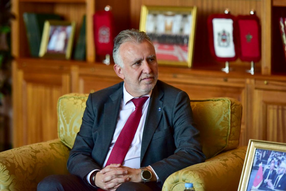 RABAT, 15/03/2023.- El presidente de Canarias, Ángel Víctor Torres, se reúne con el ministro de Exteriores marroquí, Nasser Bourita este miércoles en Rabat. EFE/JALAL MORCHIDI