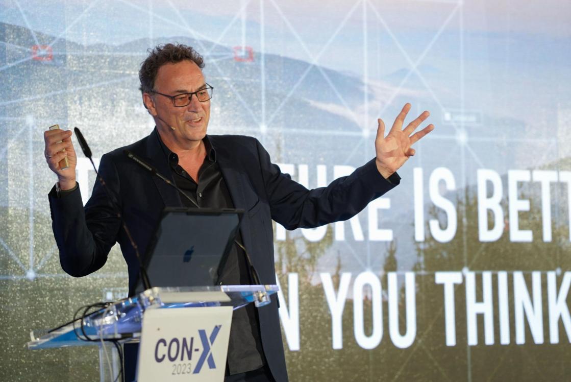 Futurist Gerd Leonhard speaks at the CON-X 2023 conference in Palma, Spain. EFE/ Cati Cladera