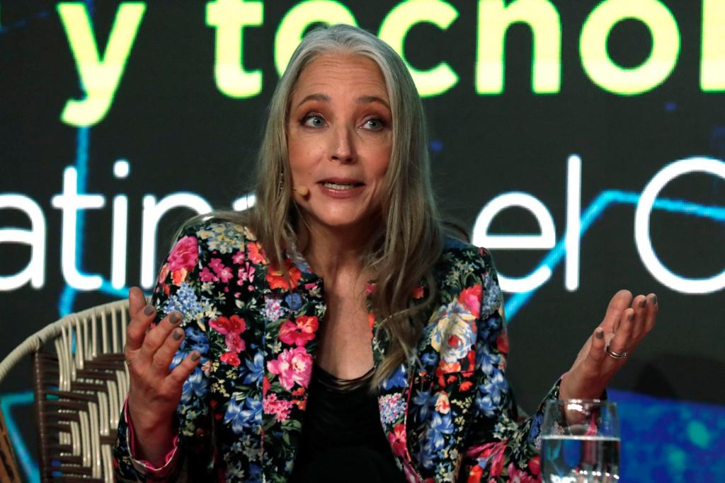La directora general del Bid Lab Irene Arias Hofman, habla durante un conversatorio en la apertura del BID Lab Forum, hoy, en Bogotá (Colombia). EFE/ Carlos Ortega