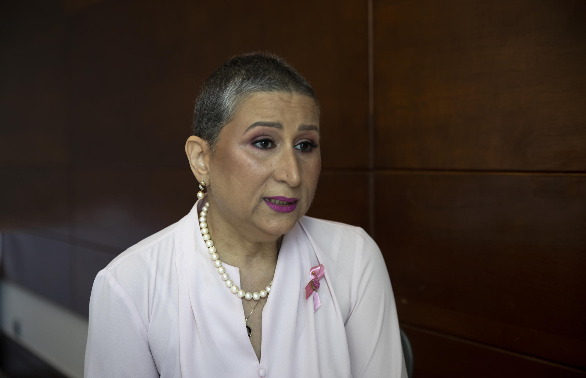 La presidenta de la ONG dominicana Mujeres Solidarias, Norka Díaz, durante una entrevista con EFE con motivo de la celebración del II Foro Mujer: Cáncer y Sociedad, organizado por la ONG junto a laboratorios Roche, el 3 de agosto de 2023, en Santo Domingo. EFE/Orlando Barría