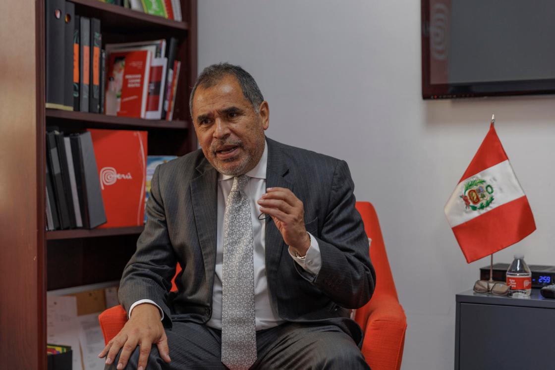 Peru's Minister of Foreign Trade and Tourism, Juan Carlos Mathews, during an interview with Agencia EFE in New York. EFE/ Alfonso Lozano 
