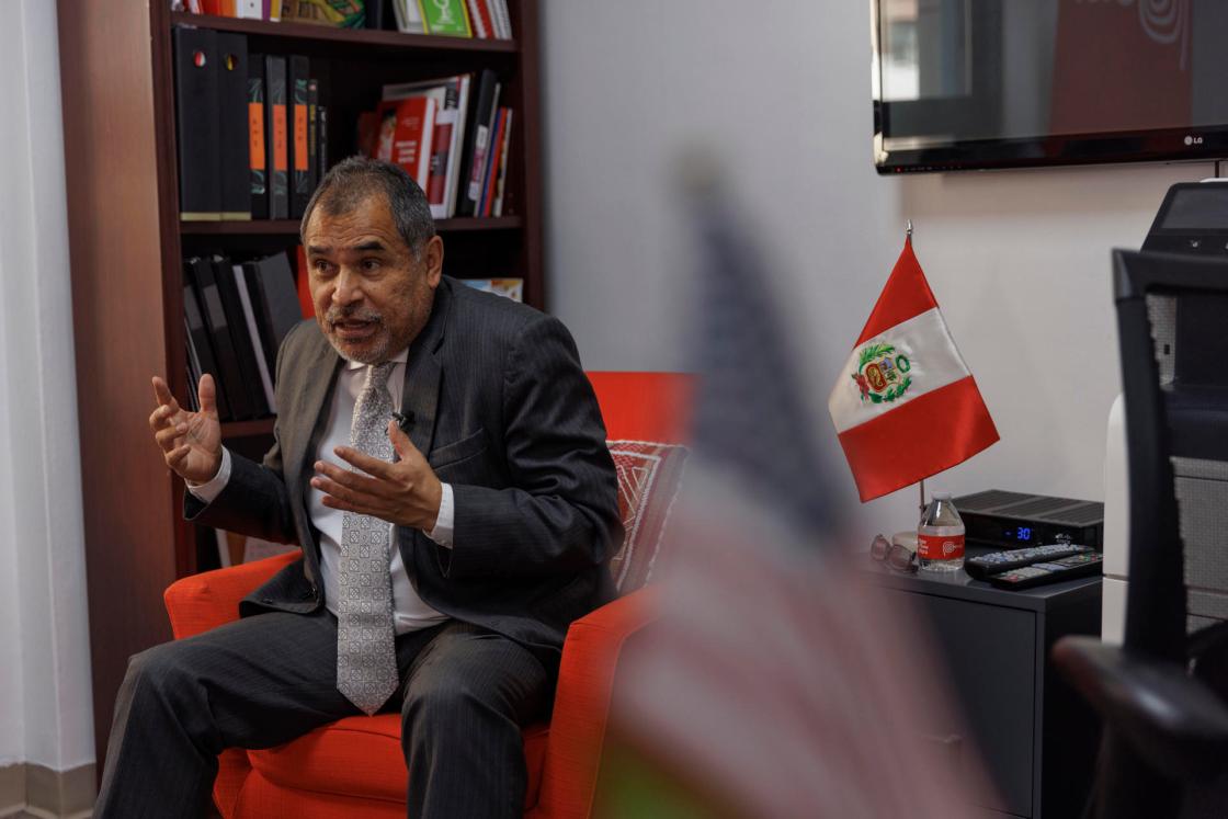 Peru's Minister of Foreign Trade and Tourism, Juan Carlos Mathews, during an interview with Agencia EFE in New York. EFE/ Alfonso Lozano