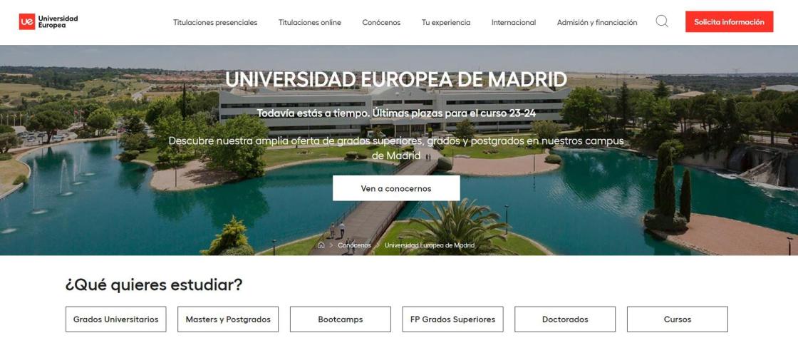 Imagen de la web de la Universidad Europea de Madrid.
