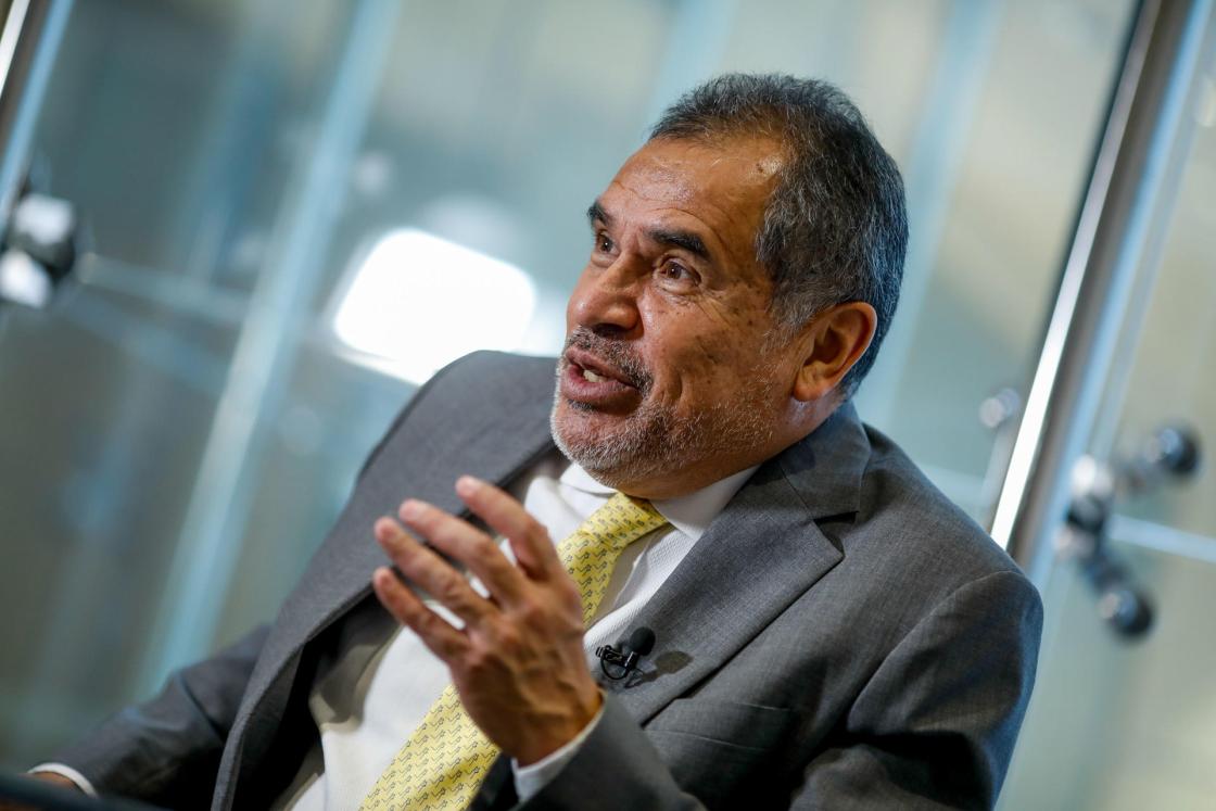 Peru's Minister of Foreign Trade and Tourism, Juan Carlos Mathews, during an interview with EFE in Madrid, to mark the participation of Peruvian companies in the 2023 Fruit Attraction trade fair in Madrid. EFE/David Fernández
