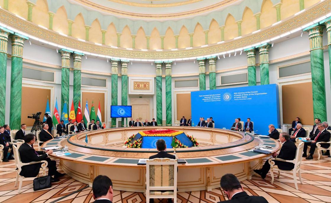 Astana (Kazakhstan), 03/11/2023.- A handout photo made available by Azerbaijan's presidential press service shows leaders attending the 10th Meeting of the Council of Heads of State of the Organization of Turkic States in Astana, Kazakhstan, 03 November 2023.  EFE/EPA/AZERBAIJAN PRESIDENTIAL PRESS SERVICE HANDOUT EDITORIAL USE ONLY/NO SALES