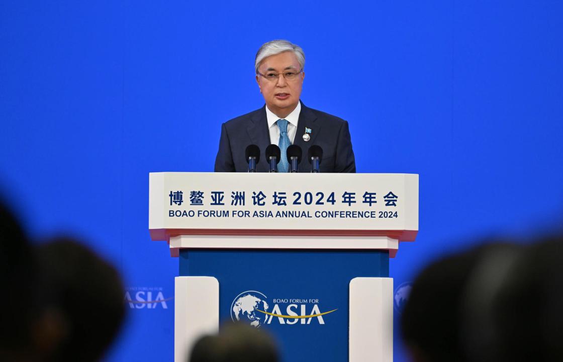 GRAF9697. HAINAN, 03/29/2024.- The President of Kazakhstan, Kassym-Jomart Tokayev, called for 'unity and cooperation among Asian nations' in the face of 'global challenges', in a speech given this Thursday during the opening ceremony of the Annual Conference of the Boao Forum for Asia, held on the Chinese island of Hainan (southern China).-EFE/Akorda EDITORIAL USE ONLY/AVAILABLE ONLY TO ILLUSTRATE THE NEWS ACCOMPANYING (MANDATORY CREDIT)