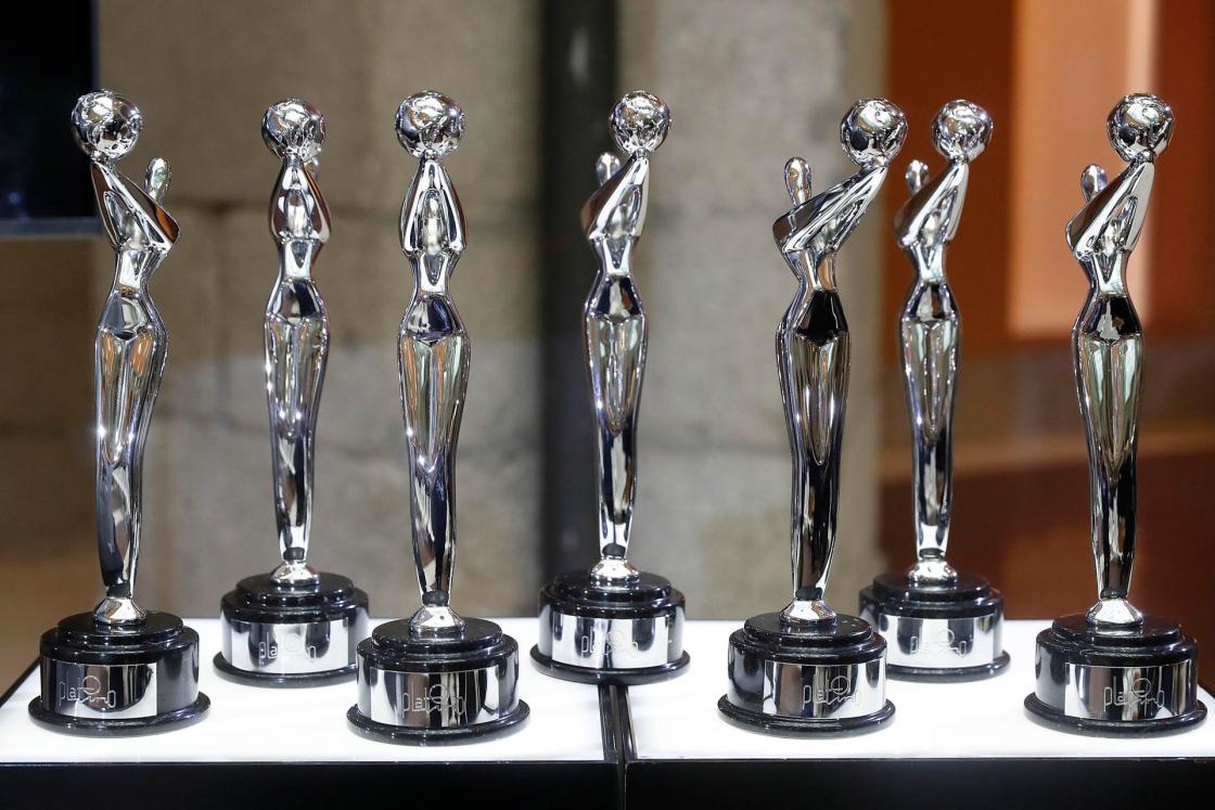 MADRID, 19/10/2023.- Detalle de los premios vistos durante la presentación, el 19 de octubre de 2023, de la XI Edición de los Premios Platino que se celebrarán el 20 de abril de 2024 en el Teatro Gran Tlachco, situado en el mexicano Parque Xcaret. EFE/ J.P.Gandul