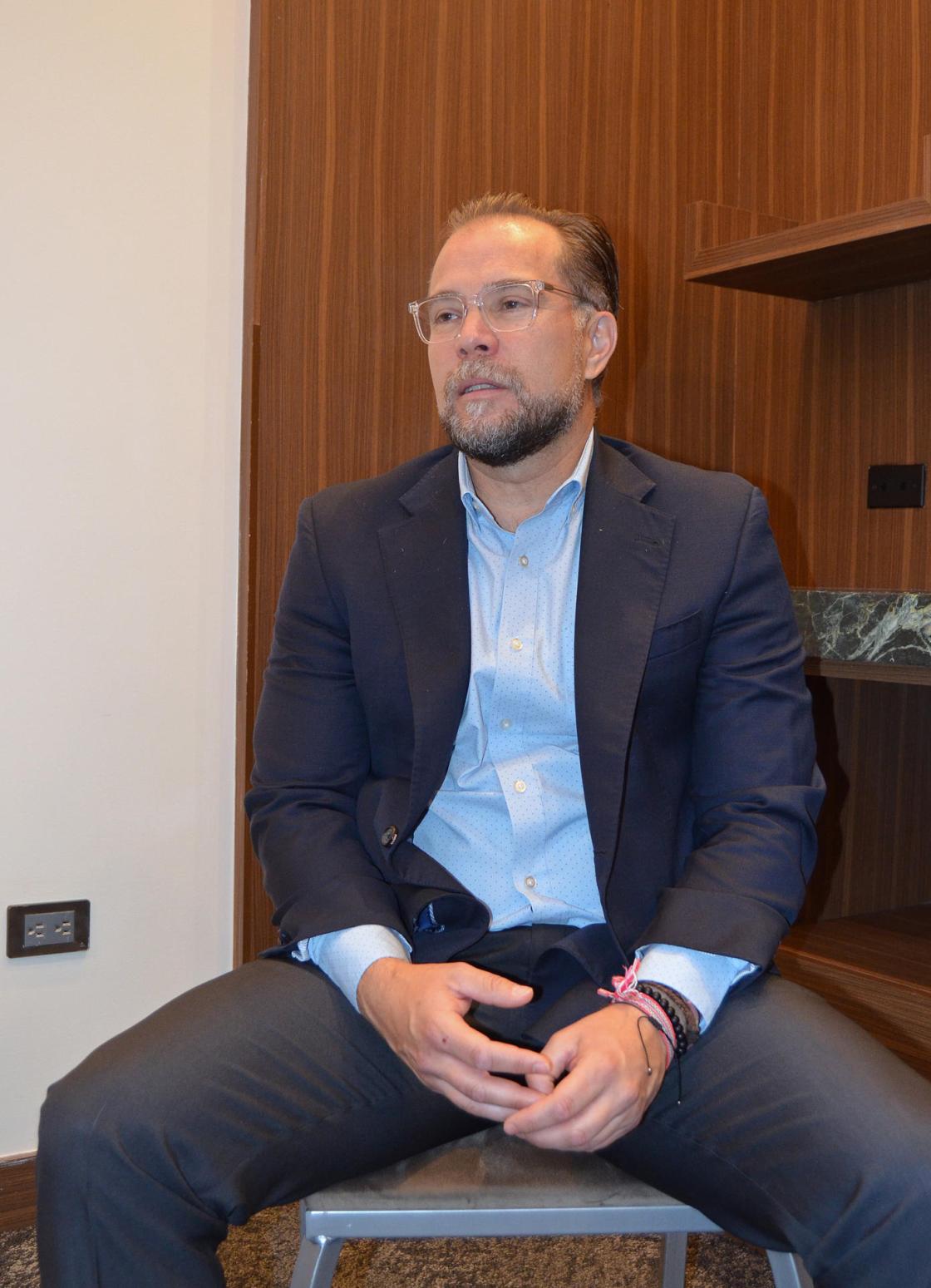 The president of Economic Development of the State of Chihuahua (DESEC), Jorge Cruz Camberos, speaks during an interview with EFE, on May 21, 2024, in Ciudad Juárez, Mexico. EFE/Martín Coronado 