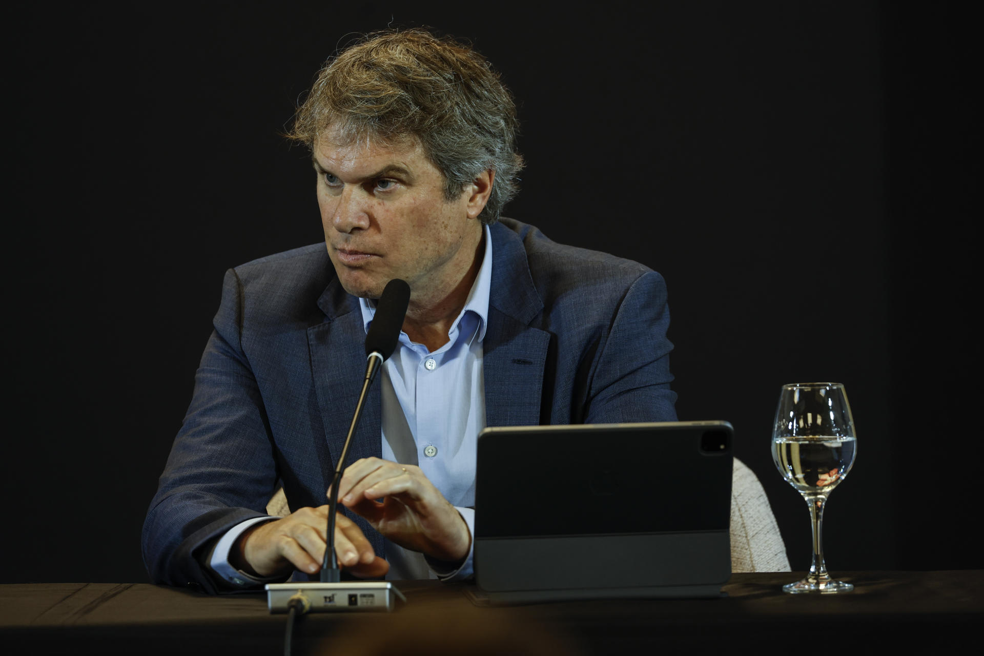 James Scriven, general manager of IDB Invest, participates in a press conference during Sustainability Week organized by IDB Invest, part of the Inter-American Development Bank Group, this Thursday in Manaus, Brazil. EFE/Antonio Lacerda