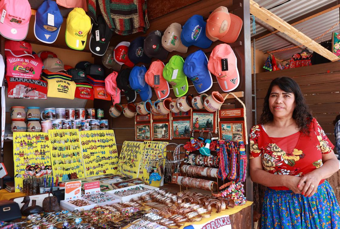 A woman sells her handicrafts in the commercial area of the Barrancas del Cobre in the municipality of Creel, in the state of Chihuahua (Mexico). EFE/Alex Cruz 