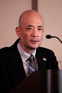 El director general de JETRO México, Nobuhiro Nakajima, habla durante el "Foro de hidrógeno limpio Japón-México", celebrado en Ciudad de México (México).EFE/José Méndez