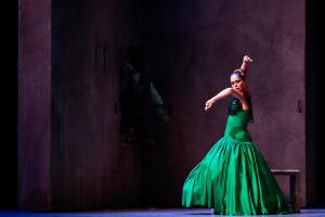 El Ballet Flamenco de Andalucía durante la representación del espectáculo 'Pineda' en el Teatro de La Maestranza, en Sevilla, en el marco de la Bienal Flamenco. EFE/Raúl Caro
