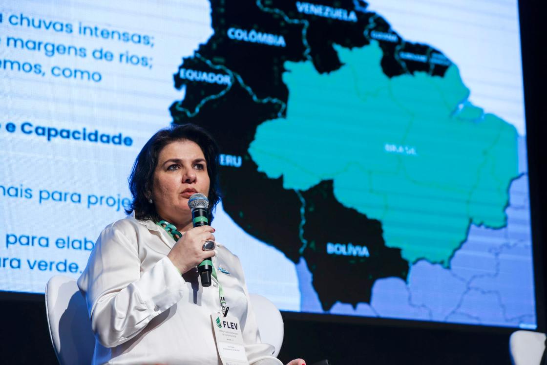 La representante institucional de la asociación ICLEI, una alianza de gobiernos locales por la sustentabilidad, Ana Wernke, participa en el II Foro Latinoamericano de Economía Verde (Brasil). EFE/ Isaac Fontana 