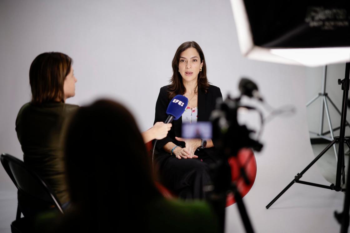 Biologist Mónica Espinoza, LATAM leader of Global Fishing Watch, speaks during an interview with EFE on October 3, 2024, in San José (Costa Rica). EFE/ Jeffrey Arguedas 