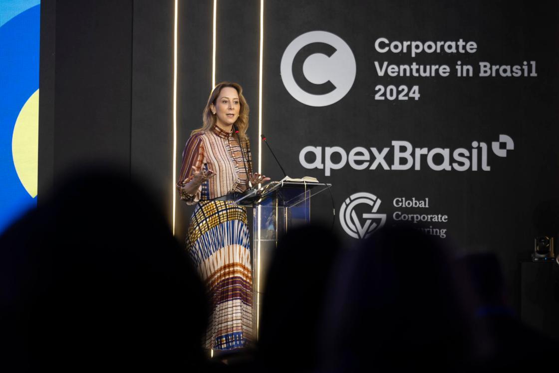 ApexBrasil Investment Manager Helena Brandão speaks during Corporate Venture Brazil on Tuesday in São Paulo, Brazil. EFE/Isaac Fontana