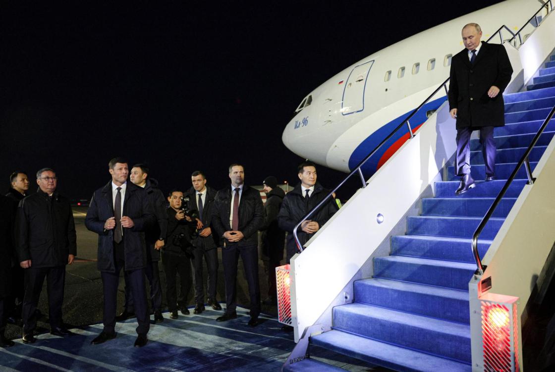 Russian President Vladimir Putin (R) disembarks from the plane upon his arrival at Astana International Airport, Kazakhstan, on November 27, 2024. The Russian president is on an official visit to Kazakhstan. (Kazakhstan, Russia) EFE/EPA/Gavriil Grigorov / Sputnik / Kremlin Pool