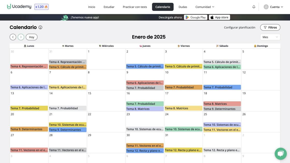 Pie de foto: La planificación diaria se muestra al alumno.Autor: Ucademy