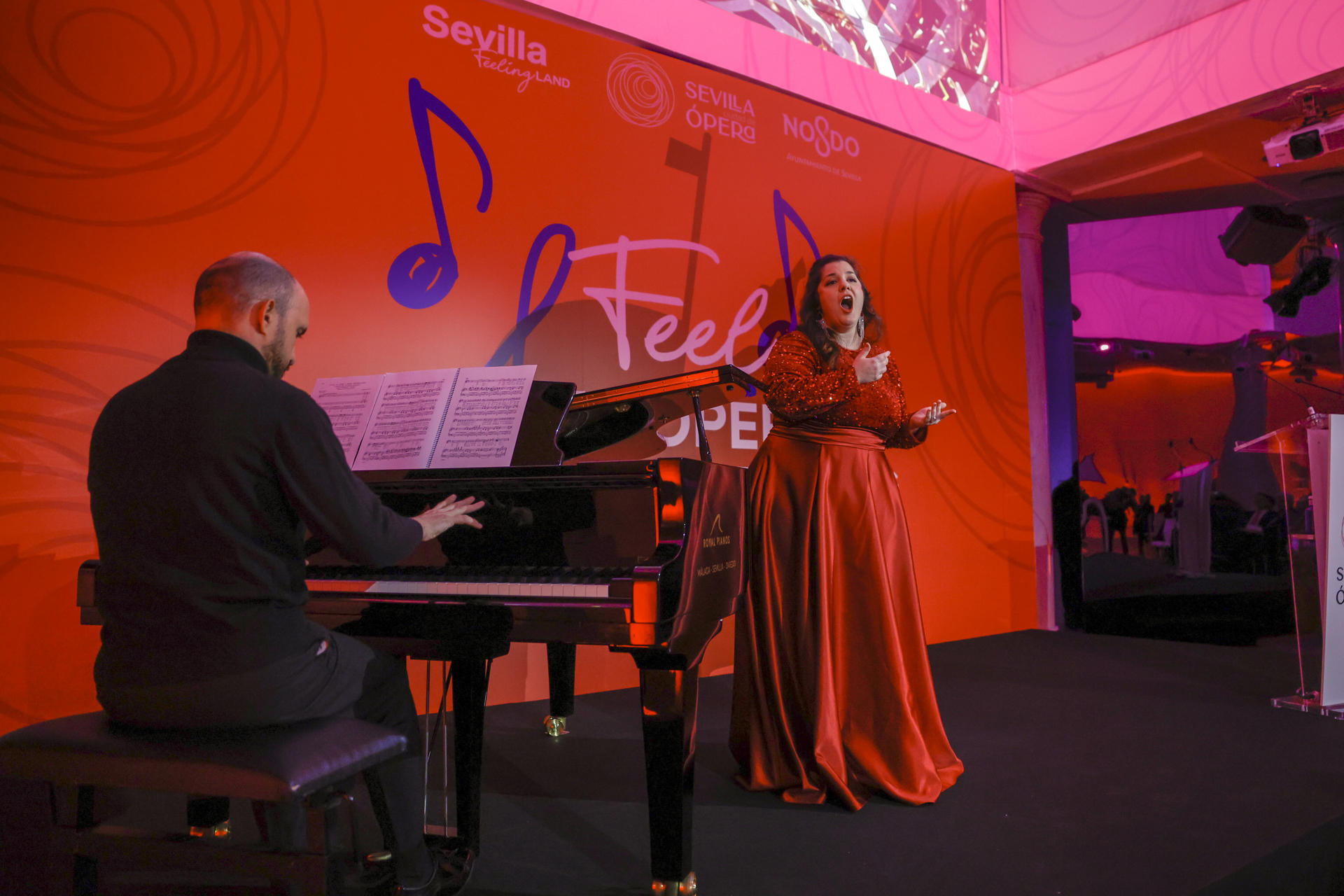 MADRID, 21/01/2025.- Fotografía de un momento de una actuación parte de la presentación del proyecto "Sevilla Ciudad de Ópera" este lunes, en Madrid. Este proyecto incluye la primera edición del Festival  Sevilla Ciudad de Ópera, que tendrá lugar entre septiembre y octubre de 2025. Asimismo se conmemorará el 150 aniversario de la ópera 'Carmen' de Bizet y el 250 aniversario del nacimiento del músico sevillano Manuel García. EFE/ Zipi Aragon