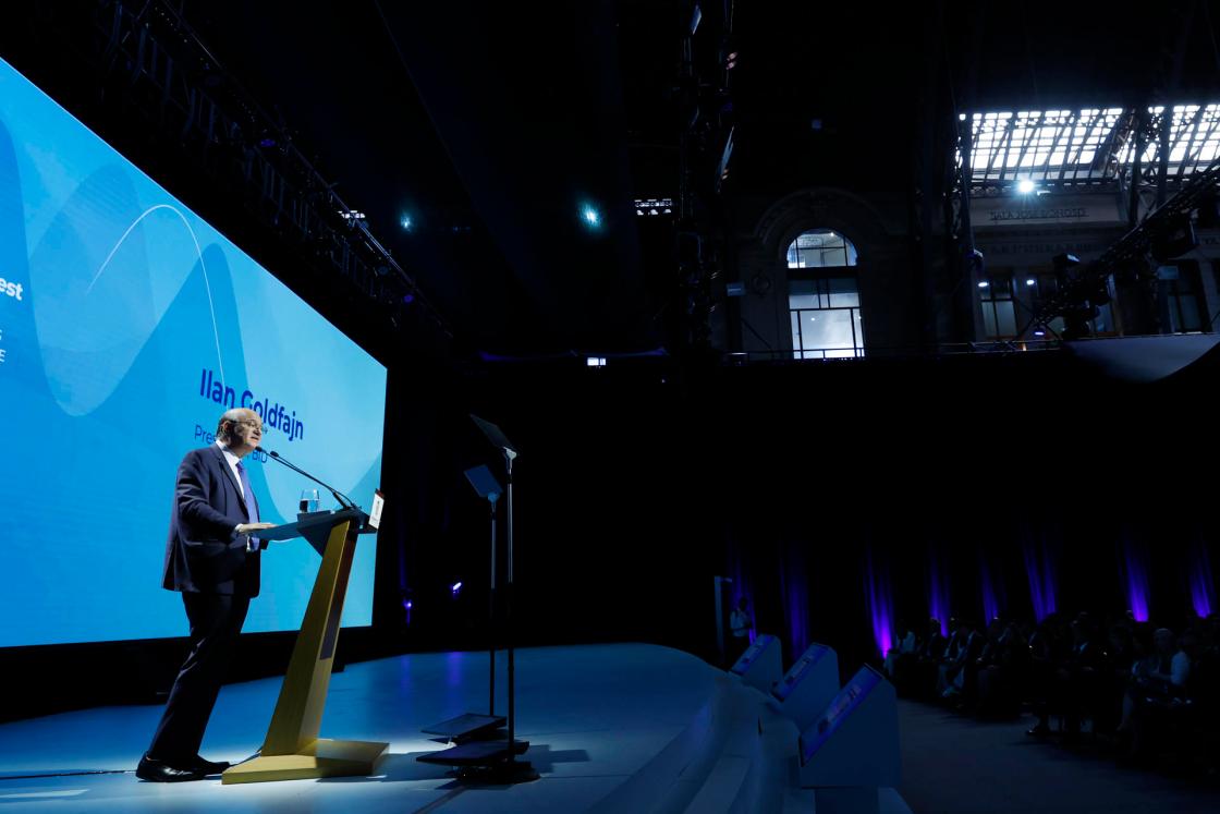 IDB President Ilan Goldfajn during the 2025 Annual Meetings of the IDB and IDB Invest Boards of Governors in Santiago. EFE/Elvis González 