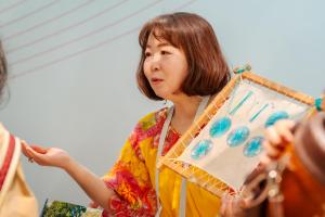 En la imagen, la representante de la asociación nipona de Ñandutí, Mie Elena Iwatani, durante su presencia en la Expo de Osaka 2025. EFE/Schyker Raine Verna.
