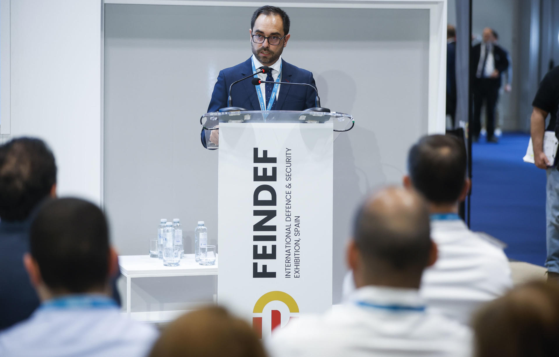 MADRID, 12/05/2025.- El consejero delegado de ISDEFE, Manuel Cutrín Domínguez, durante la inauguración de la Feria Internacional de Defensa y Seguridad de España (FEINDEF) 2025, este lunes, en Madrid. EFE/David Fernández