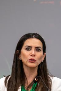 La directora general de Iberdrola México, Katya Somohano, habla durante la firma de un convenio de colaboración con el Instituto de Innovación y Transferencia de Tecnologí en el municipio de Apodaca (México). EFE/ Miguel Sierra