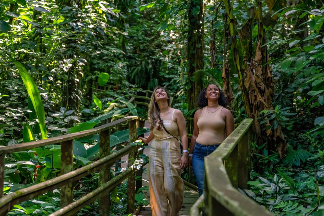 Fotografía cedida por Sebrae/Embratur del 26 de marzo de 2025 de dos mujeres observando en un bosque en la ciudad de Paraty (Brasil). EFE/ Sebrae/embratur / SOLO USO EDITORIAL/SOLO DISPONIBLE PARA ILUSTRAR LA NOTICIA QUE ACOMPAÑA (CRÉDITO OBLIGATORIO)