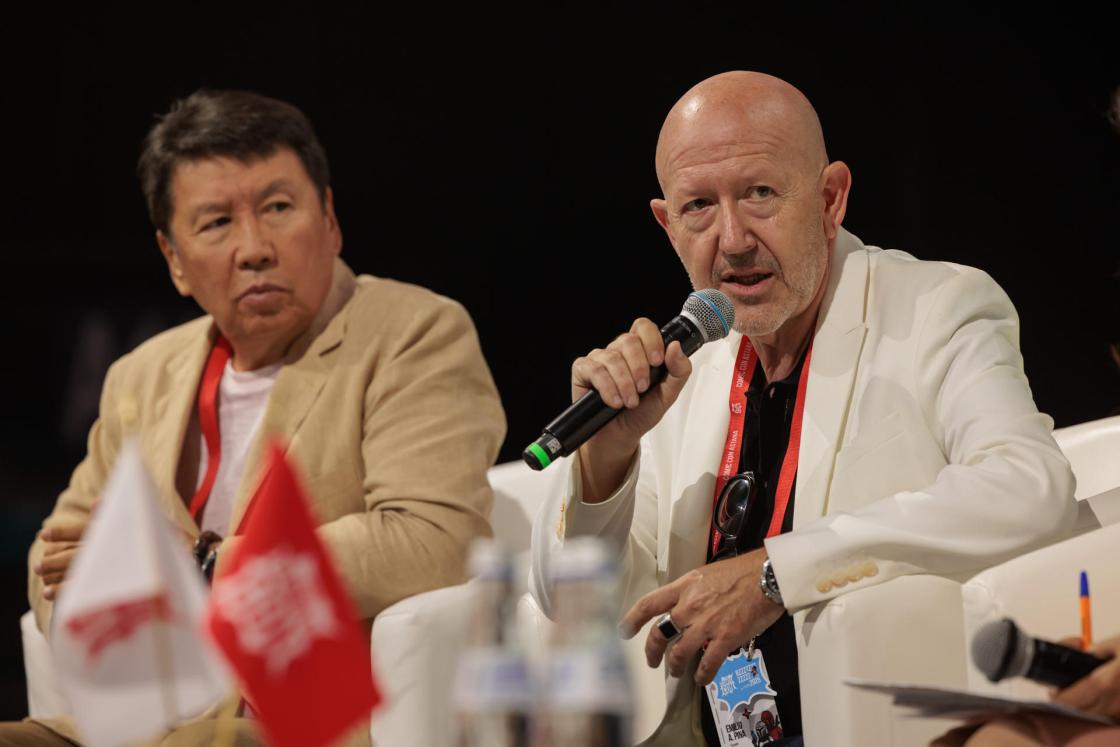 Erlan Bekhozhin (left), local Kazakh producer of La tregua, and the film’s executive producer, Emilio A. Pina (right). La tregua is the latest film directed by Spanish filmmaker Miguel Ángel Vivas. Backed by Netflix, the film will be presented at the upcoming San Sebastián Film Festival, to be held from September 19 to 27.-EFE/Astana Comic Con FestivalEDITORIAL USE ONLY/ONLY AVAILABLE TO ILLUSTRATE THE ACCOMPANYING NEWS STORY (MANDATORY CREDIT) 