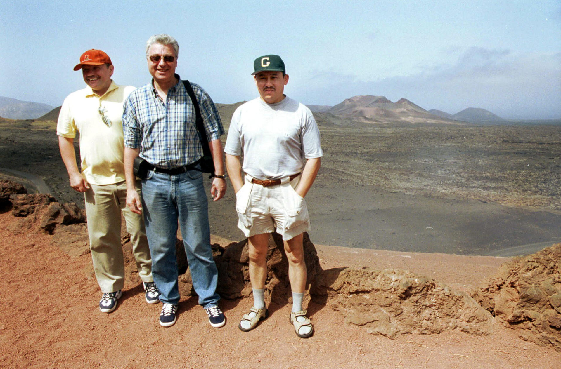 File photo. -ARRECIFE- June 6, 2001. Russian cosmonauts during their visit today to the Fire Mountains (Timanfaya National Park). From left to right: Boris Marukov, physician; Yuri Baturin, cosmonaut; and Talgat Musabayev (right), cosmonaut. EFE/Jesús Porteros.