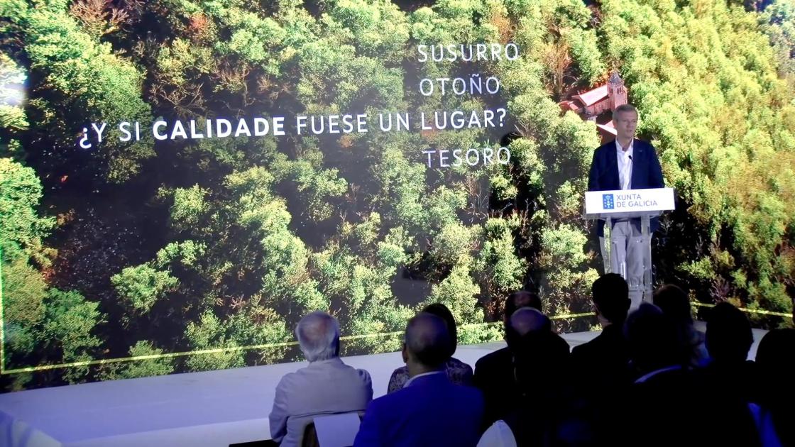 El presidente de la Xunta de Galicia, Alfonso Rueda, durante la presentación de la campaña de turismo 'Y si Calidade fuese un lugar', en Madrid. EFE