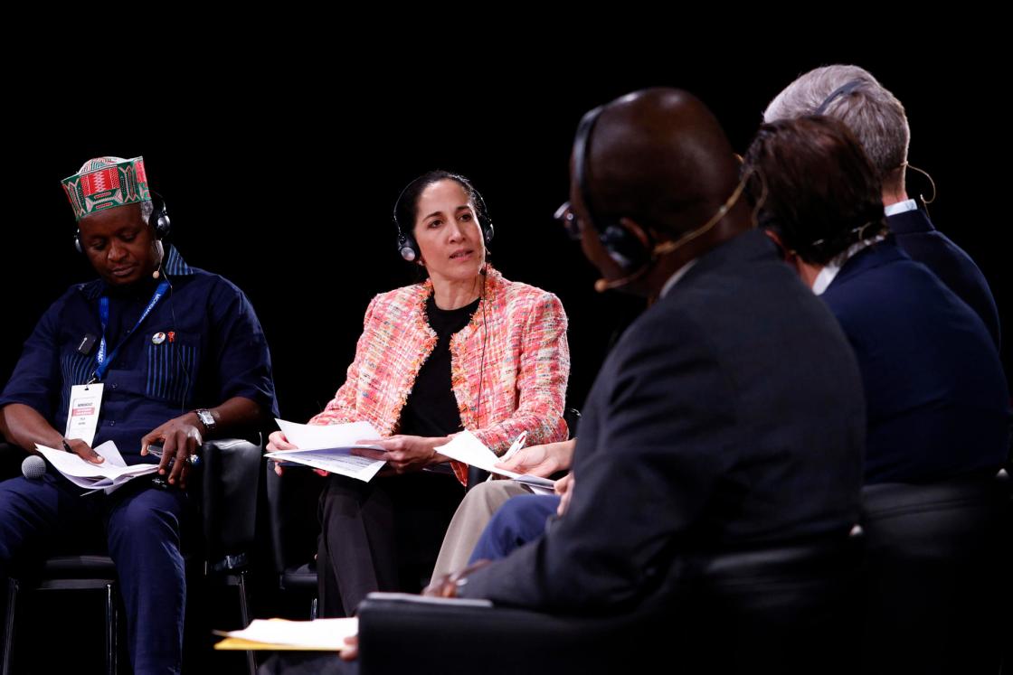 GRAFCAT2608. BARCELONA, 01/10/2025.- La ministra de Cultura de Panamá, Maruja Herrera, interviene en una de las conferencias sobre la cultura y la paz en la conferencia de la UNESCO Mondiacult, y asegura que "la cultura no es un lujo ni un accesorio, es un derecho humano". EFE/Quique García