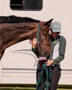 Imagen de una cuidadora en la jornada de inspección veterinaria de la 113ª edición CSIO Barcelona, que acoge la final de la Longines League of Nations, organizada por la Federación Ecuestre Internacional (FEI). EFE/IMAGEN CEDIDA/FEI/Liz Gregg/CRÉDITO OBLIGATORIO