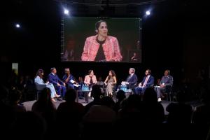 GRAFCAT2608. BARCELONA, 01/10/2025.- La ministra de Cultura de Panamá, Maruja Herrera, interviene en una de las conferencias sobre la cultura y la paz en la conferencia de la UNESCO Mondiacult, y asegura que "la cultura no es un lujo ni un accesorio, es un derecho humano". EFE/Quique García