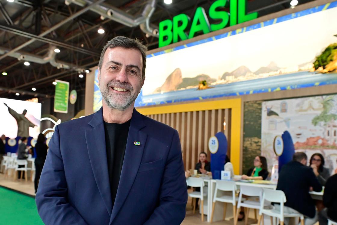 Marcelo Freixo, president of Embratur (Brazil), poses during an interview with EFE at the International Tourism Fair (FIT) in Buenos Aires, Argentina, Sept. 30, 2025. EFE/Matías Campaya