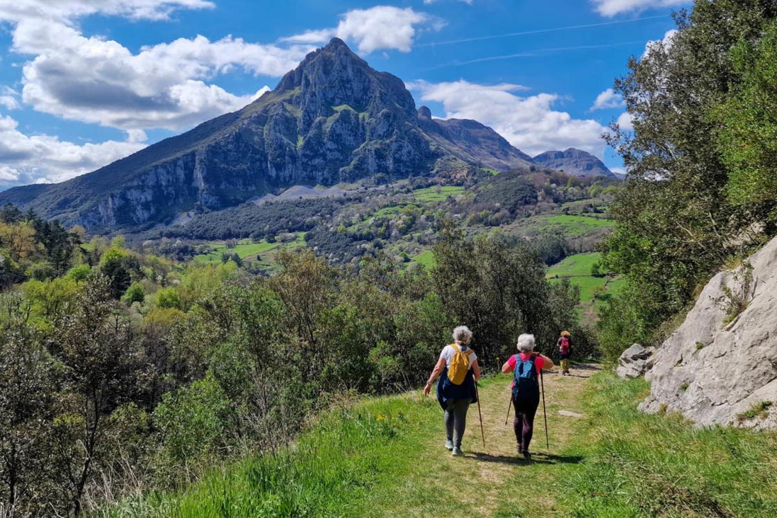 Ruta senderista con el Pico San Vicente al fondo, en el Monte El Moro, en Ramales de la Victoria (Cantabria), cuyo Ayuntamiento acaba de protegerlo como reserva municipal. EFE/FNYH/CEDIDA/CRÉDITO OBLIGATORIO
