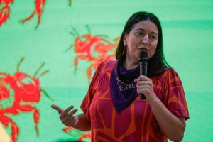 Michelle Ferreti, del Instituto Alzira, participa en el panel 'Clima y energía: soluciones innovadoras para el contexto amazónico' este sábado, en la Zona Verde de la COP30, Belém (Brasil). EFE/ Fraga Alves