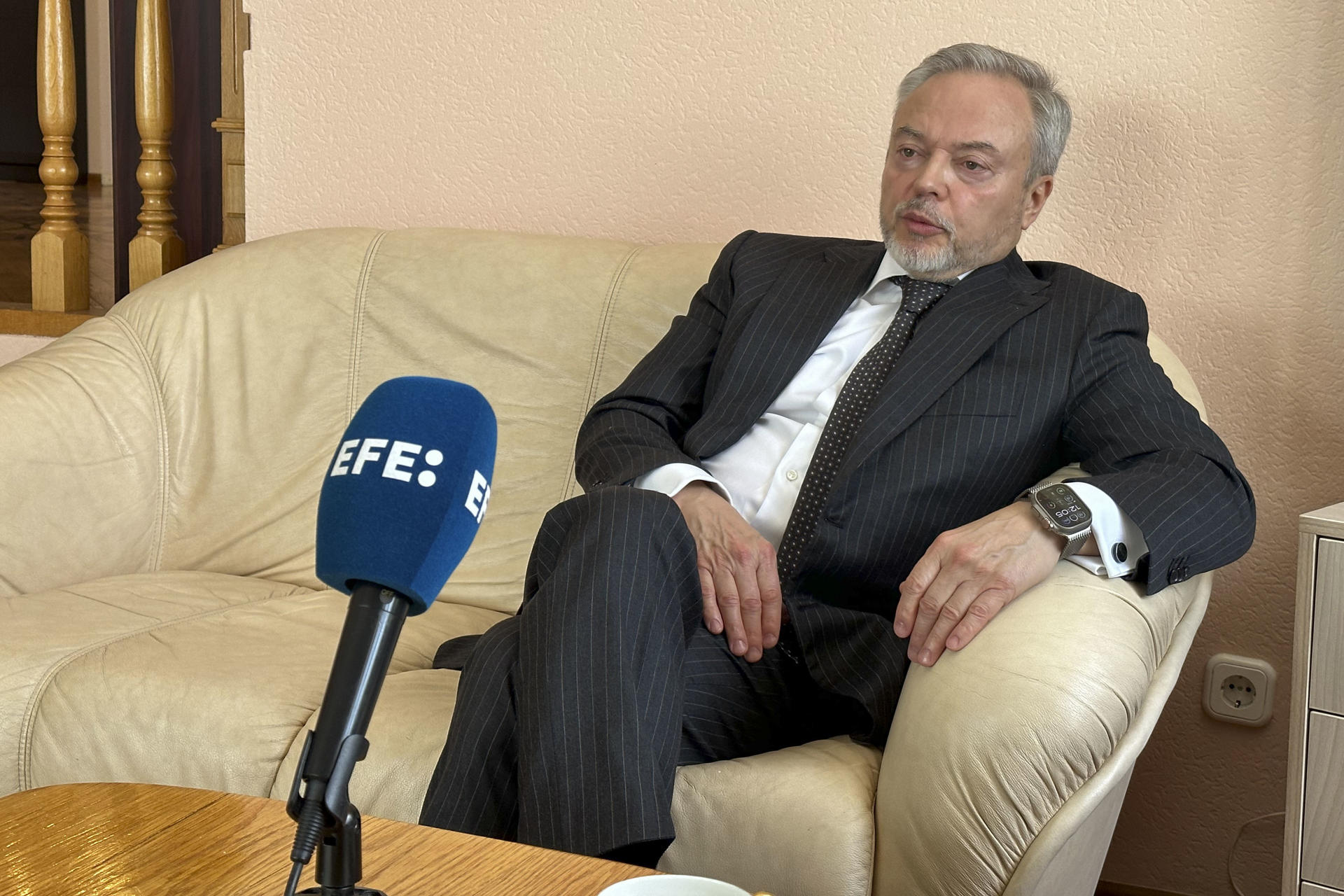 Ukrainian Ambassador to Astana Victor Mayko during an interview with EFE in Astana (Kazakhstan). EFE/ Kulpash Konyrova