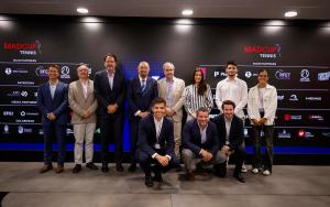 MADRID (ESPAÑA), 28/04/2026.- Foto de familia este martes tras el acto de presentación oficial de la "MadCup Tenis" que se celebrará el próximo mes de junio en Madrid, en la sede de la Federación Española de Fútbol, en Madrid. EFE/David Fernández