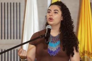 La viceministra de Conocimiento, innovación y productividad de Colombia, Luisa Robayo, habla durante el inicio de la primera Conferencia para la Transición más allá de los Combustibles Fósiles, este viernes en Santa Marta (Colombia). EFE/ Ricardo Maldonado Rozo