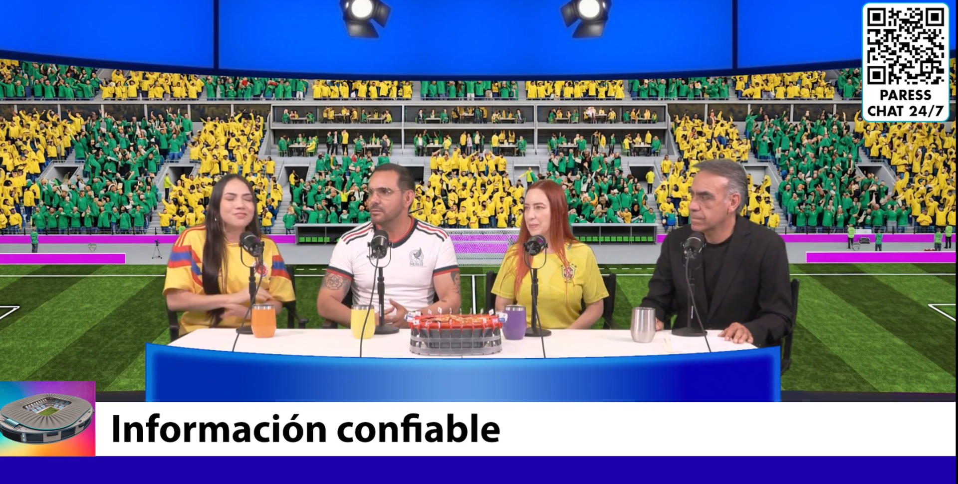 Captura de video cedido por Reckitt- SICO que muestra al comentarista Enrique Garay (d), la psicóloga colombiana Leidy Montoya (c-d), el doctor Juan Antonio Rodríguez (c-i), y la psicóloga brasileña Eliane Marcia Tormes, hablando durante el programa el entrenamiento de salud sexual realizado por la alianza SICOnfío a través de la campaña regional Que no te metan gol. EFE/ Reckitt- Sico /SOLO USO EDITORIAL/ NO VENTAS/ SOLO DISPONIBLE PARA ILUSTRAR LA NOTICIA QUE ACOMPAÑA (CRÉDITO OBLIGATORIO)