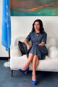 La directora regional del Programa de las Naciones Unidas para el Desarrollo (PNUD) para América Latina y el Caribe, Michelle Muschett, habla durante una entrevista con EFE en Nueva York (Estados Unidos). EFE/ Jan Téllez Asensio