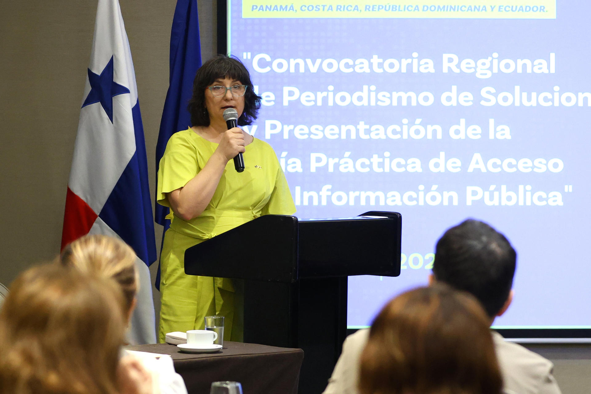 La embajadora de la Unión Europa (UE) en Panamá, Izabela Matusz, habla durante el lanzamiento de la 'Guía de Acceso a la Información Pública' un manual que busca fortalecer la transparencia en la gestión gubernamental y el conocimiento de periodistas y el resto de la ciudadanía para obtener datos de interés como forma de rendir cuentas al Estado, este viernes en Ciudad de Panamá (Panamá). EFE/ Carlos Lemos